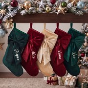 2026 Personalized Velvet Christmas Stocking, Custom Holiday Name Stockings with Bow, Elegant Holiday Gift , Coquette Christmas Decor