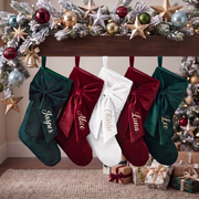 2026 Personalized Velvet Christmas Stocking, Custom Holiday Name Stockings with Bow, Elegant Holiday Gift , Coquette Christmas Decor