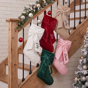2026 Personalized Velvet Christmas Stocking, Custom Holiday Name Stockings with Bow, Elegant Holiday Gift , Coquette Christmas Decor