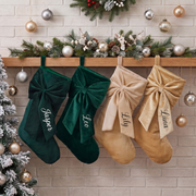2026 Personalized Velvet Christmas Stocking, Custom Holiday Name Stockings with Bow, Elegant Holiday Gift , Coquette Christmas Decor