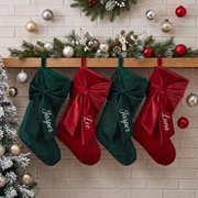 2026 Personalized Velvet Christmas Stocking, Custom Holiday Name Stockings with Bow, Elegant Holiday Gift , Coquette Christmas Decor
