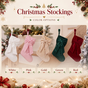 2026 Personalized Velvet Christmas Stocking, Custom Holiday Name Stockings with Bow, Elegant Holiday Gift , Coquette Christmas Decor