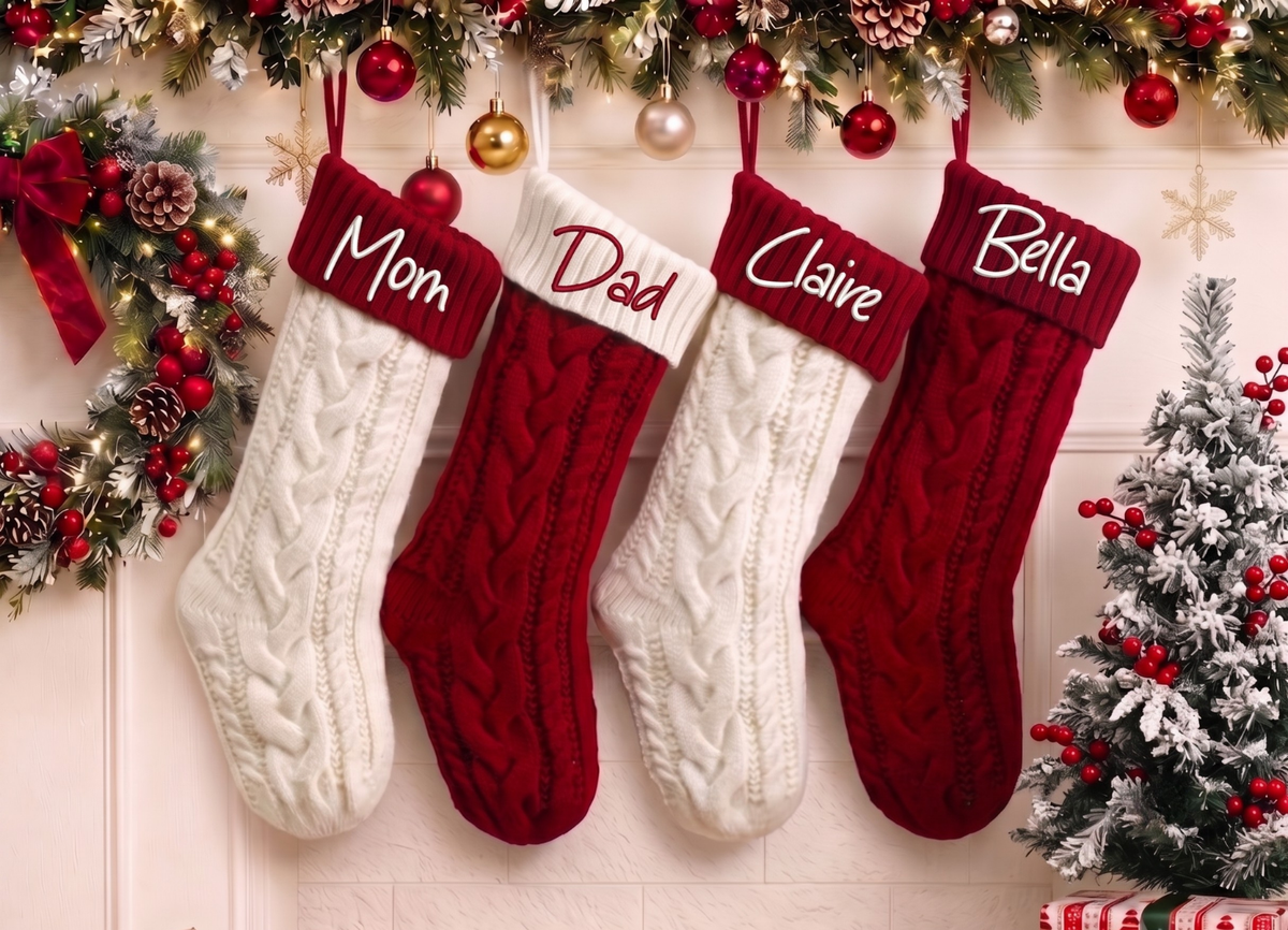 2026 Personalized Christmas Stockings, Xmas Embriodered Family Name Knit Holiday Stockings Gift, Custom Home Decor