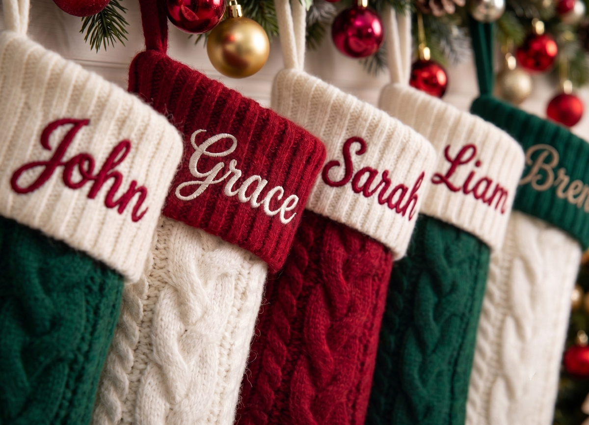 2026 Personalized Christmas Stockings, Xmas Embriodered Family Name Knit Holiday Stockings Gift, Custom Home Decor