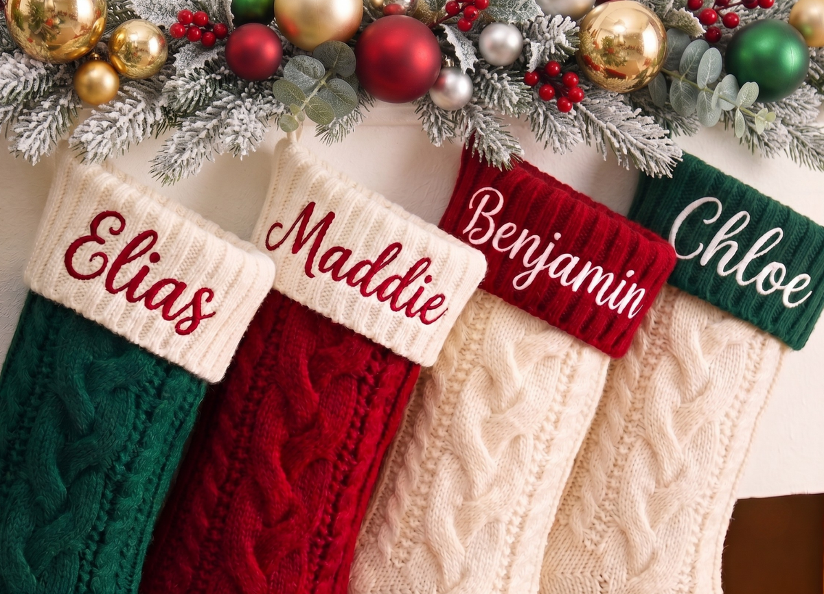 2026 Personalized Christmas Stockings, Xmas Embriodered Family Name Knit Holiday Stockings Gift, Custom Home Decor