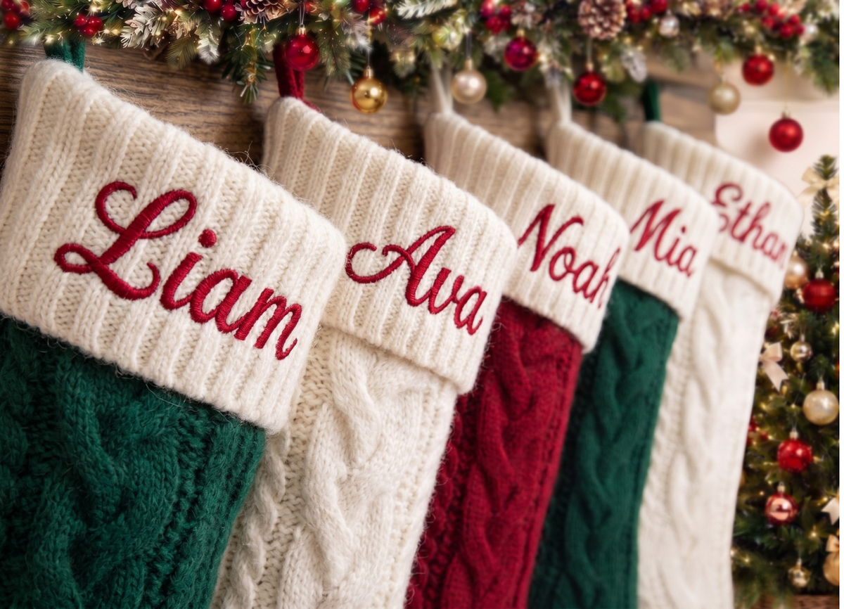 2026 Personalized Christmas Stockings, Xmas Embriodered Family Name Knit Holiday Stockings Gift, Custom Home Decor