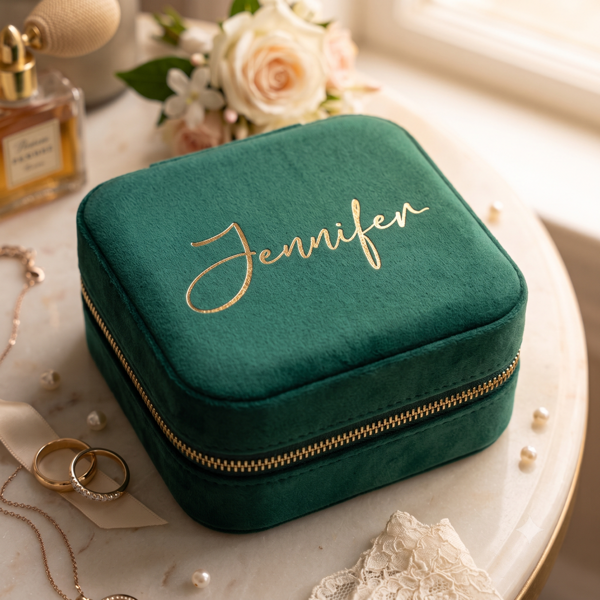 Personalized Bridesmaid Proposal Jewelry Box, Custom Travel Velvet Jewelry Case for Mom, Wedding Favors, Birthday Christmas Gift