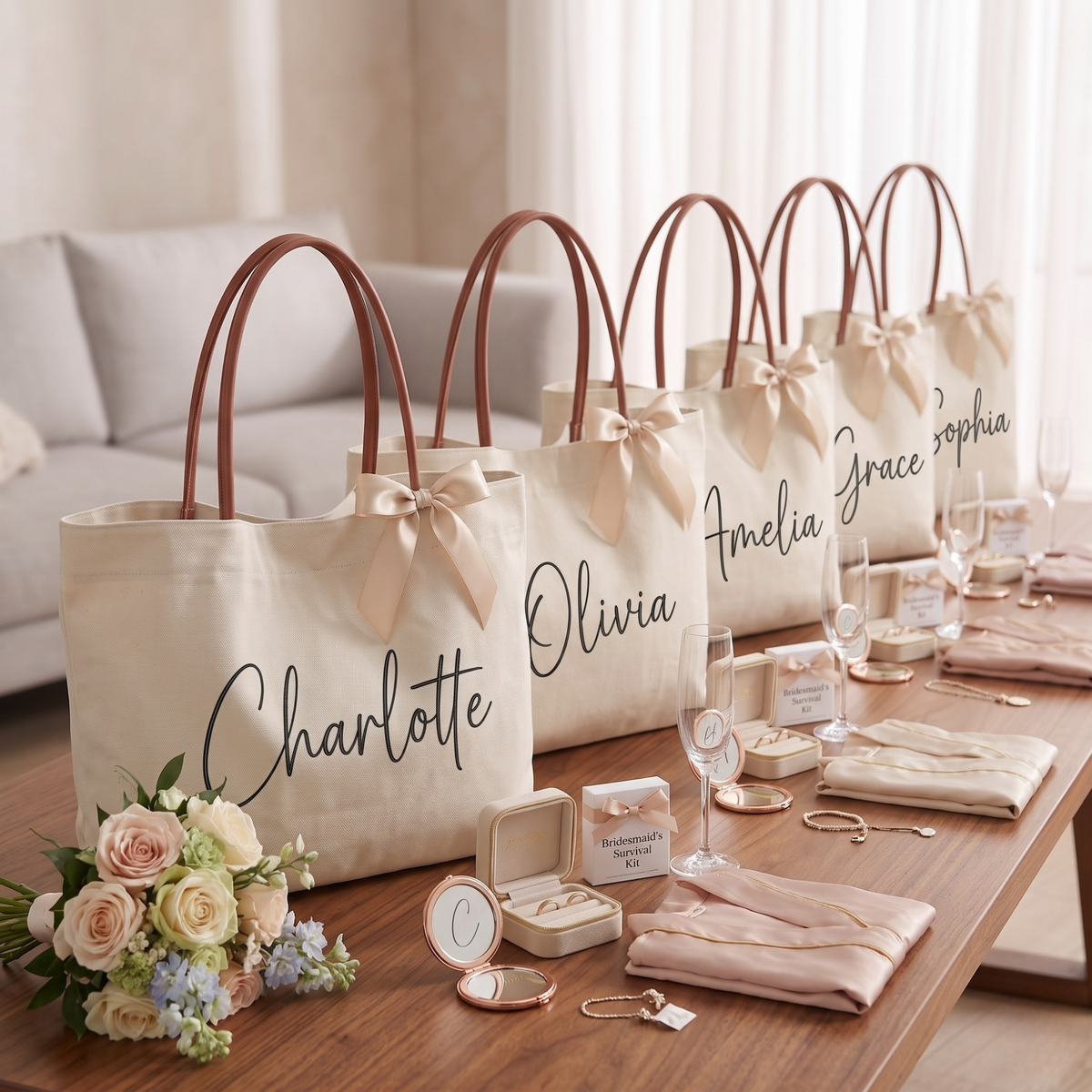 Personalized Bridesmaid Tote Bag, Custom Canvas Tote Bag, Bridal Party Gift,  Maid of Honor Gift, Gift for Her