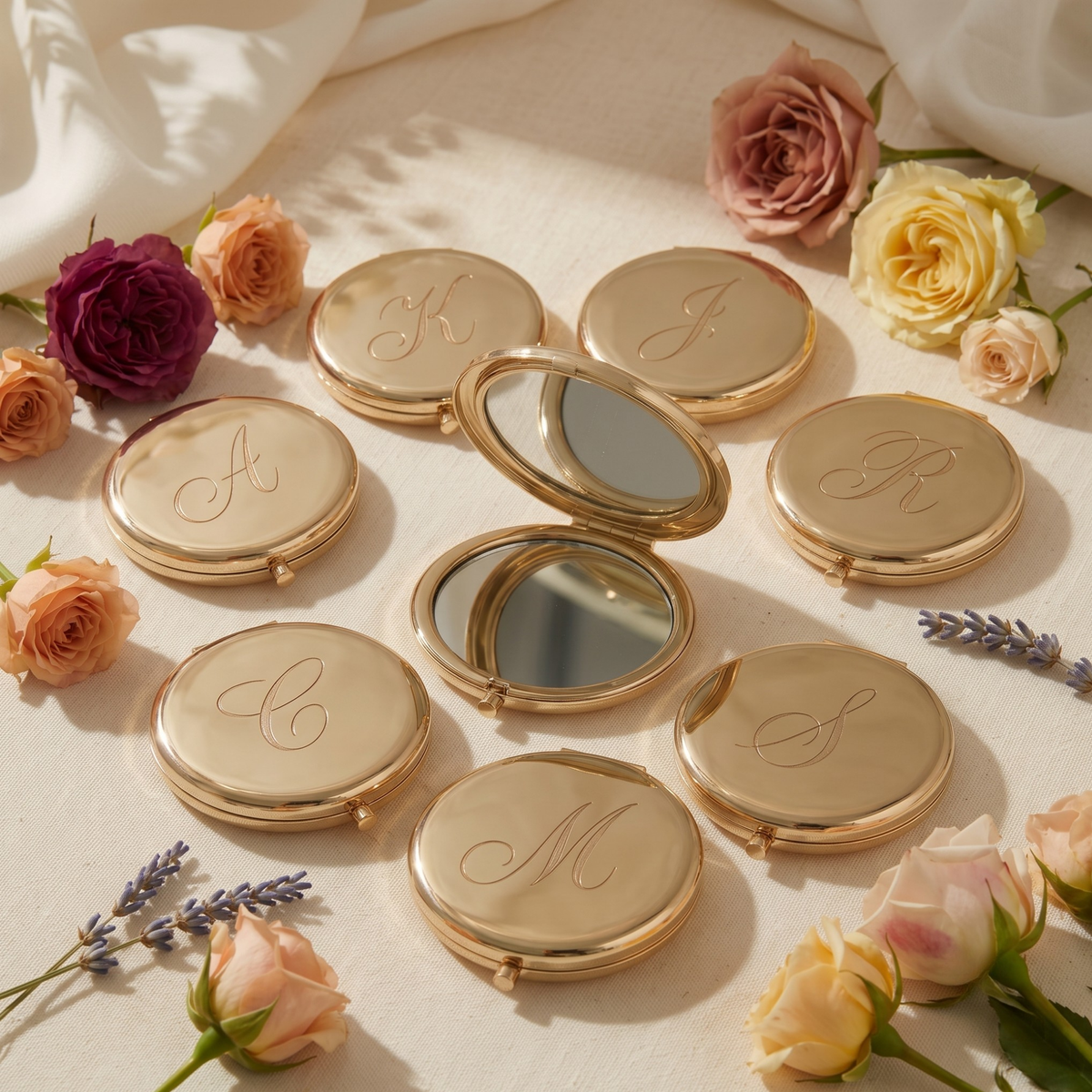 Personalized Compact Mirror, Bridesmaid Mirror Gift, Custom Initial Pocket Mirror, Wedding Favor, Monogram Makeup Mirror, Bridal Shower Gift