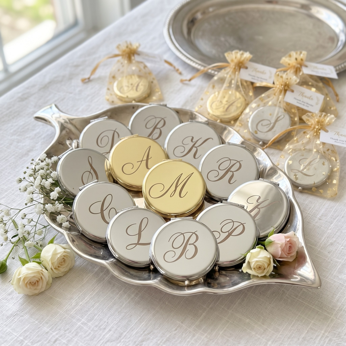 Personalized Compact Mirror, Bridesmaid Mirror Gift, Custom Initial Pocket Mirror, Wedding Favor, Monogram Makeup Mirror, Bridal Shower Gift