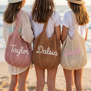 Personalized Crochet Cotton Beach Tote Bag, Custom Bridesmaid Tote, Summer Travel Bag, Monogram Beach Bag, Vacation Gift for Her, Wedding Christmas Holiday Gift, Flower Market Bag