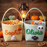 Personalized Halloween Trick or Treat Bag, Seersucker Halloween Bucket, Monogrammed Kids Candy Basket, Custom Halloween Gift