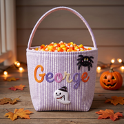 Personalized Halloween Trick or Treat Bag, Seersucker Halloween Bucket, Monogrammed Kids Candy Basket, Custom Halloween Gift