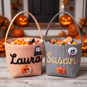 Personalized Halloween Trick or Treat Bag, Seersucker Halloween Bucket, Monogrammed Kids Candy Basket, Custom Halloween Gift