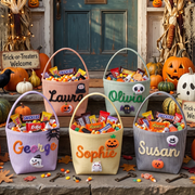 Personalized Halloween Trick or Treat Bag, Seersucker Halloween Bucket, Monogrammed Kids Candy Basket, Custom Halloween Gift