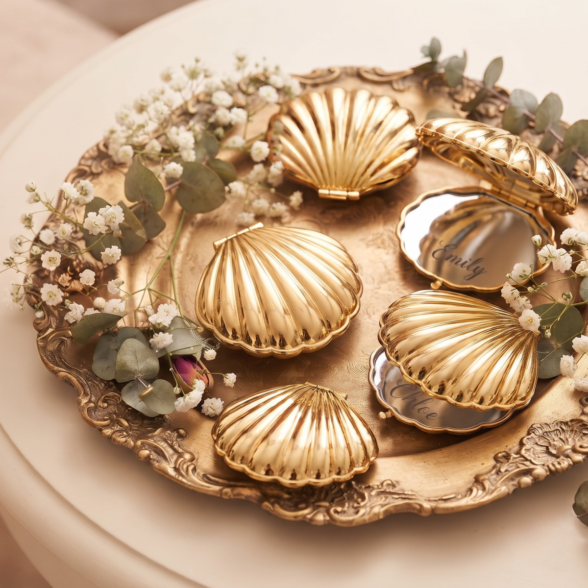 Personalized Seashell Compact Mirror, Custom Engraved Pocket Mirror, Bridesmaid Gift, Beach Wedding Favor, Gift for Her