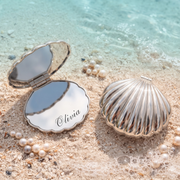 Personalized Seashell Compact Mirror, Custom Engraved Pocket Mirror, Bridesmaid Gift, Beach Wedding Favor, Gift for Her