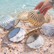 Personalized Seashell Compact Mirror, Custom Engraved Pocket Mirror, Bridesmaid Gift, Beach Wedding Favor, Gift for Her