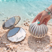 Personalized Seashell Compact Mirror, Custom Engraved Pocket Mirror, Bridesmaid Gift, Beach Wedding Favor, Gift for Her