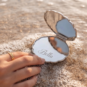Personalized Seashell Compact Mirror, Custom Engraved Pocket Mirror, Bridesmaid Gift, Beach Wedding Favor, Gift for Her