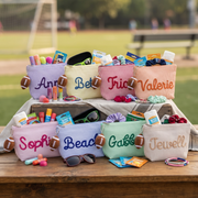 Custom Seersucker Makeup Bag – Embroidered Travel Pouch for Bachelorette, Birthday & Christmas Gifts