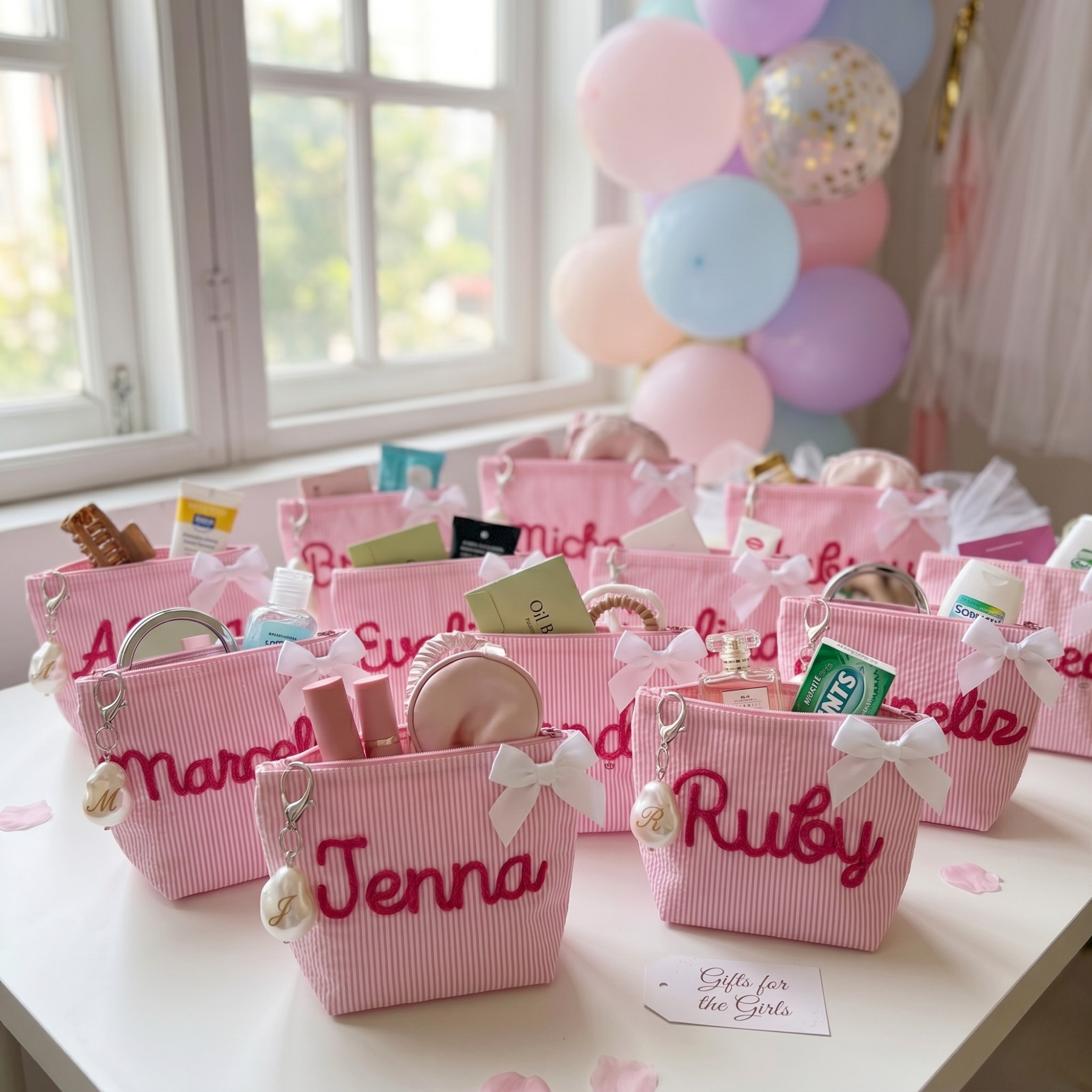 Custom Seersucker Makeup Bag – Embroidered Travel Pouch for Bachelorette, Birthday & Christmas Gifts