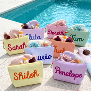 Custom Seersucker Makeup Bag – Embroidered Travel Pouch for Bachelorette, Birthday & Christmas Gifts