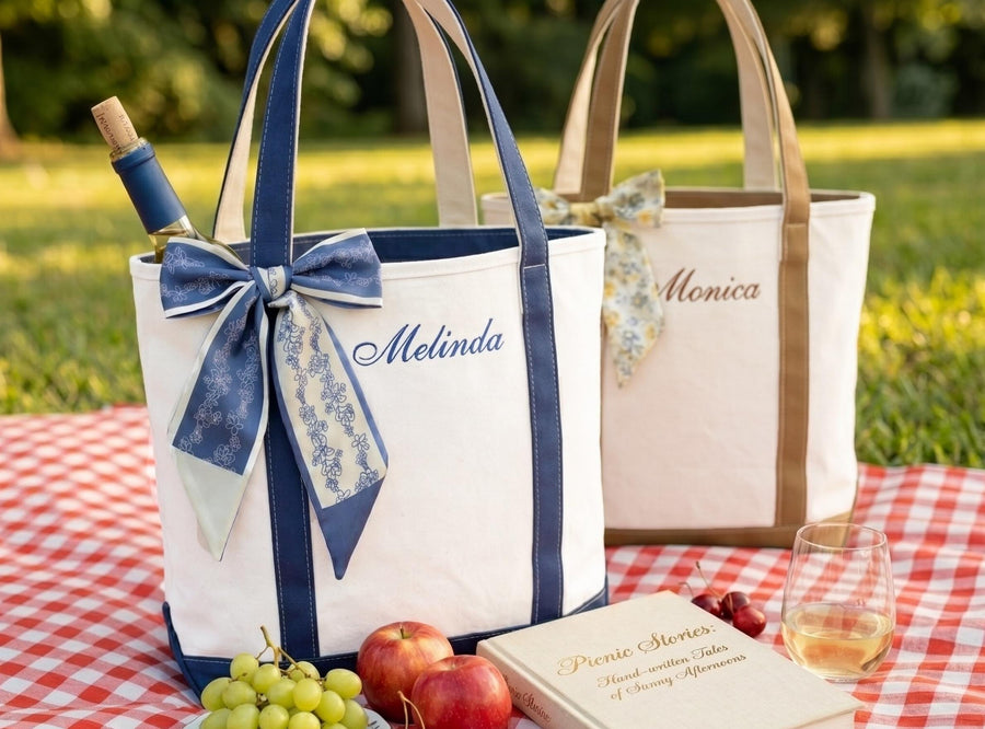 Personalized Canvas Bag for Bridesmaid with Free Ribbon, Custom Tote Bag bachelorette Party Gift - Embroidered Bags