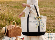 Personalized Canvas Bag for Bridesmaid with Free Ribbon, Custom Tote Bag bachelorette Party Gift, Embroidered Bags