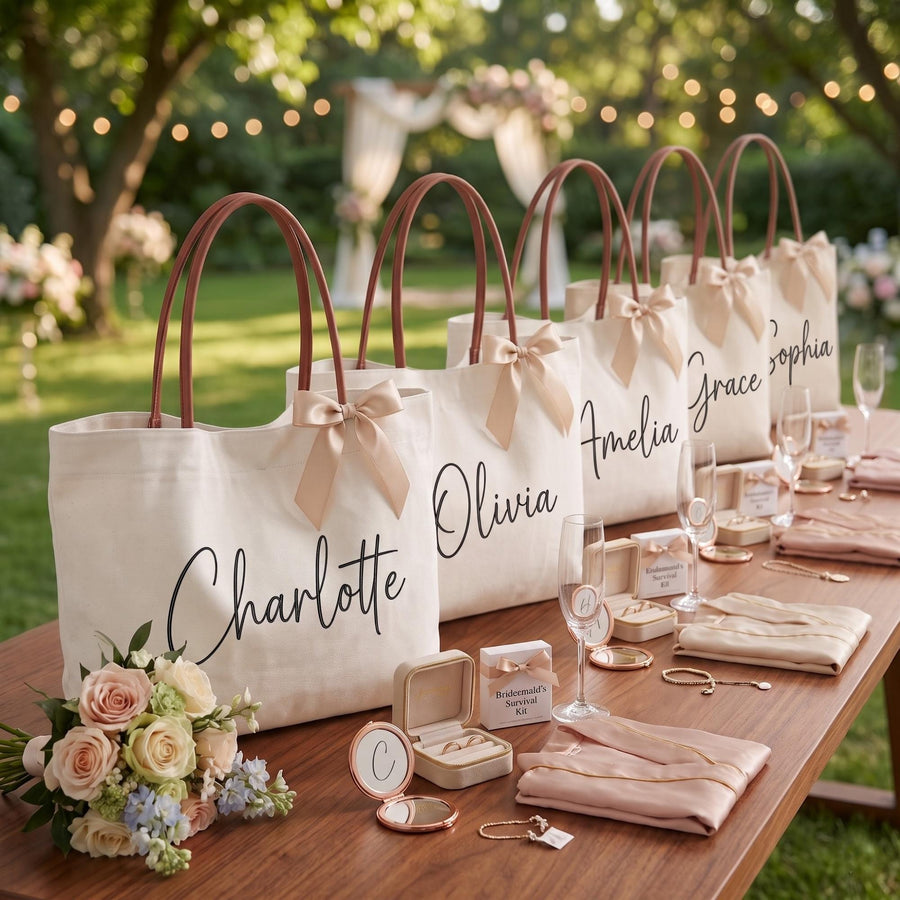 Personalized Bridesmaid Tote Bag, Custom Canvas Tote Bag, Bridal Party Gift,  Maid of Honor Gift, Gift for Her