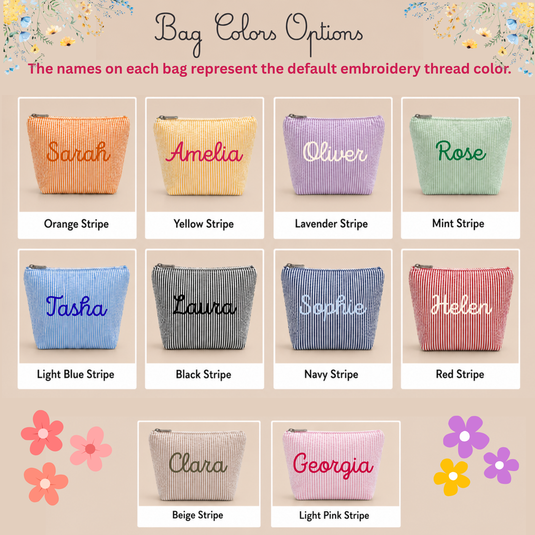 Custom Seersucker Makeup Bag – Embroidered Travel Pouch for Bachelorette, Birthday & Christmas Gifts