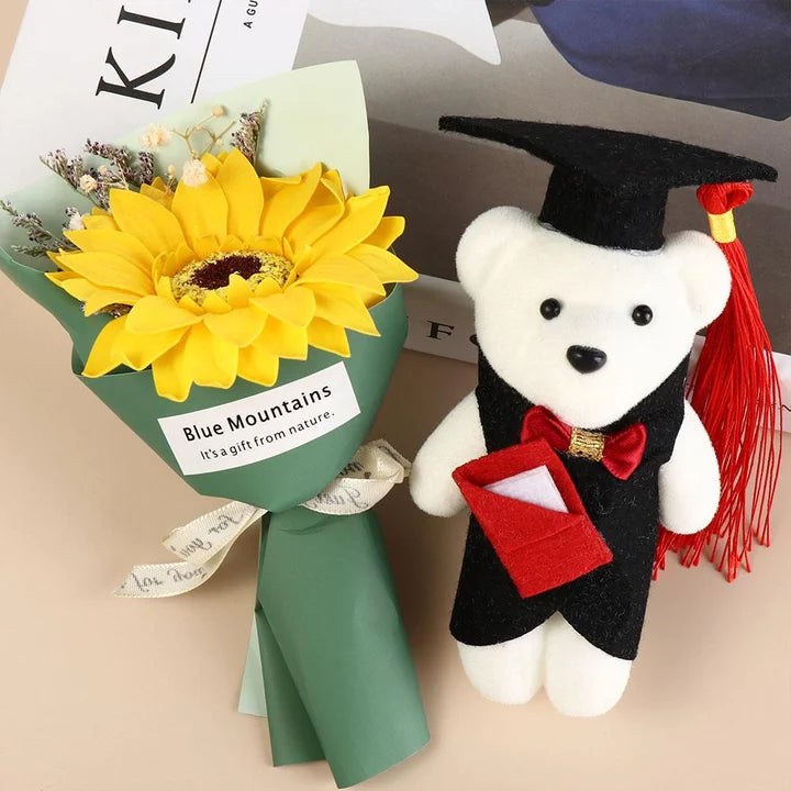 Graduation Gifts - graduation teddy and sunflower bouquet